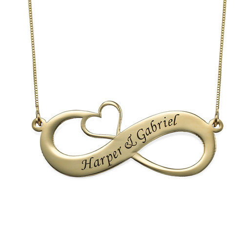 14K Engraved Infinity Necklace with Cut Out Heart