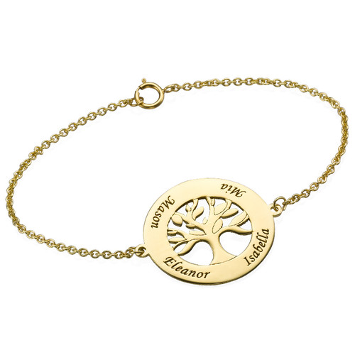 14K Gold Family Tree Bracelet with Engraving