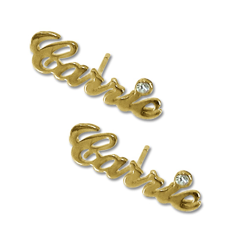 14K Gold Personalized Name Stud Earring with Crystal