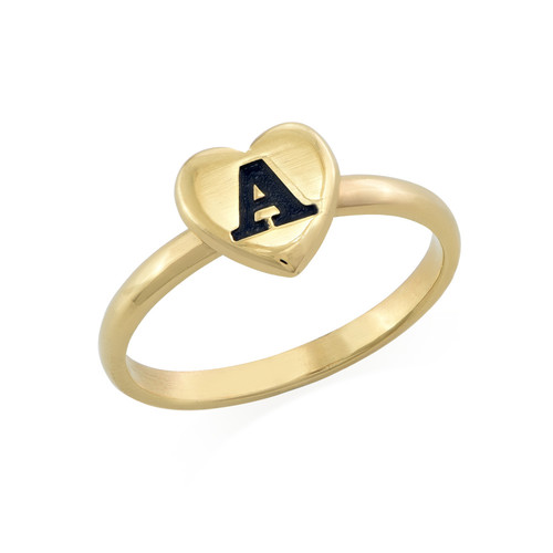 18K Gold Plated Heart Initial Stacking Ring