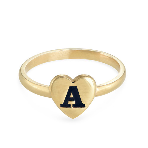 18K Gold Plated Heart Initial Stacking Ring