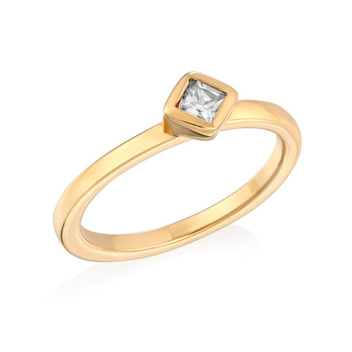 18K Gold Plated Stackable Crystal Clear Rhombus Ring