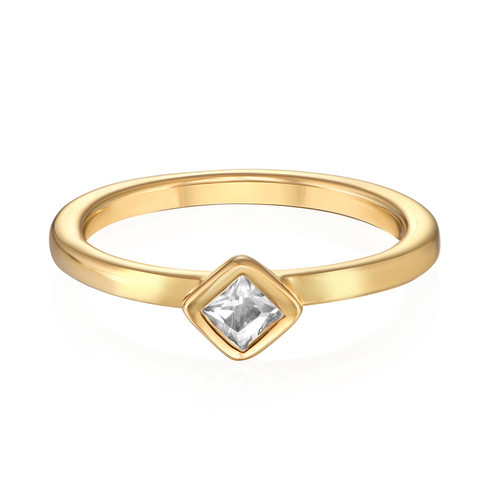 18K Gold Plated Stackable Crystal Clear Rhombus Ring