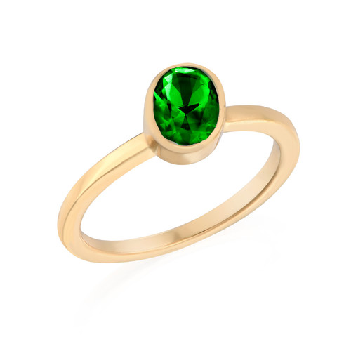18K Gold Plated Stackable Emerald Green Oval Ring