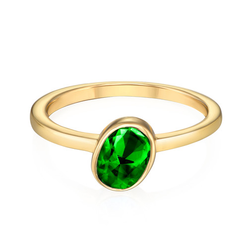 18K Gold Plated Stackable Emerald Green Oval Ring