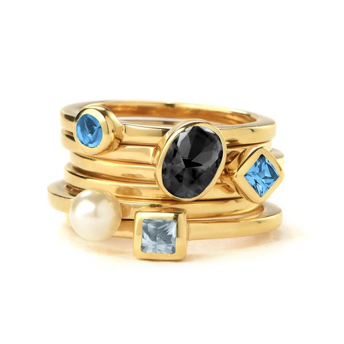 18K Gold Plated Stackable Round Blue Lagoon Ring