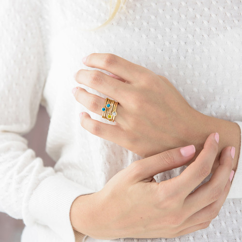 18K Gold Plated Stackable Round Blue Lagoon Ring