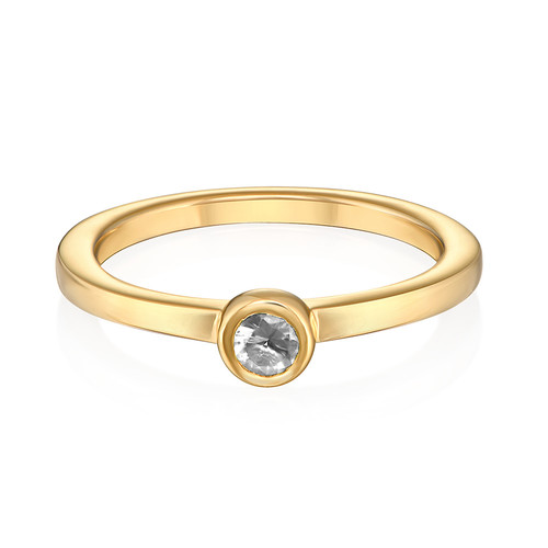 18K Gold Plated Stackable Round Crystal Clear Ring