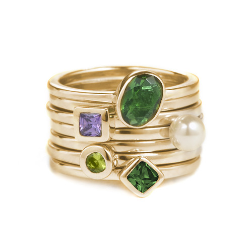 18K Gold Plated Stackable Round Limelicious Green Ring