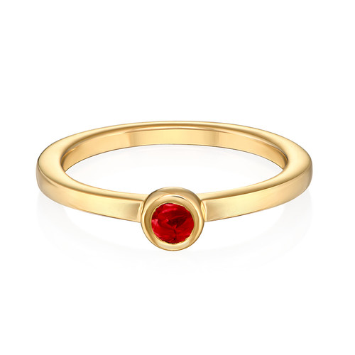 18K Gold Plated Stackable Round Ruby Red Ring