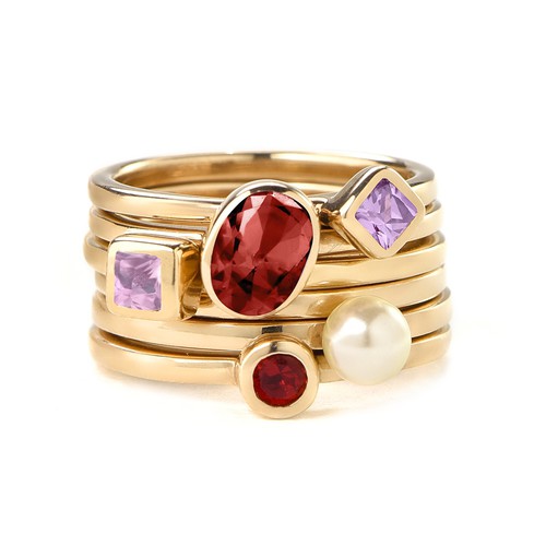 18K Gold Plated Stackable Round Ruby Red Ring