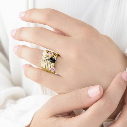 18K Gold Plated Stackable Square Misty Rose Ring