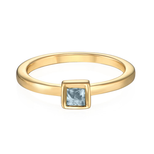 18K Gold Plated Stackable Square Sky Blue Ring