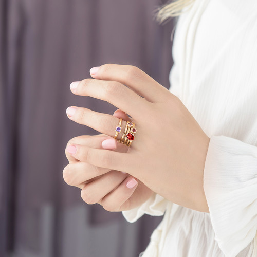 18K Gold Plated Stackable Velvet Red Oval Ring