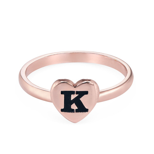 18K Rose Gold Plated Heart Initial Stacking Ring