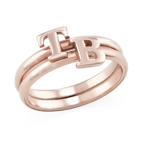 18K Rose Gold Plated Initial Stacking Ring