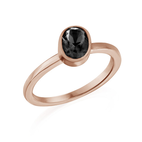 18K Rose Gold Plated Stackable Oval Shock Black Ring