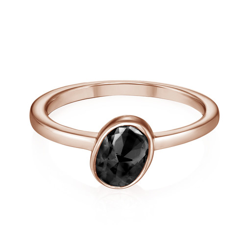 18K Rose Gold Plated Stackable Oval Shock Black Ring