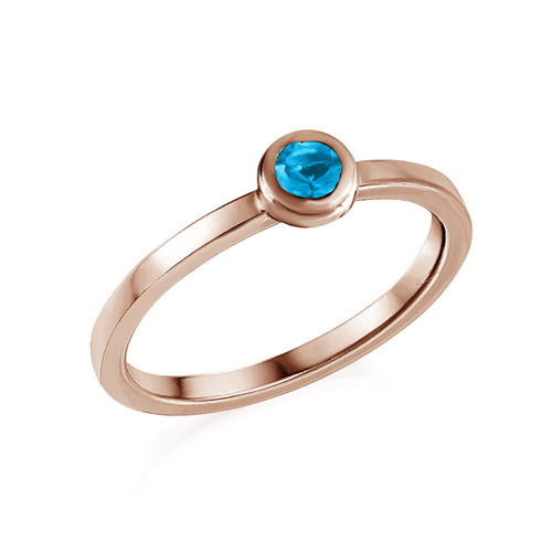 18K Rose Gold Plated Stackable Round Blue Lagoon Ring