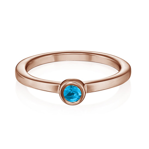 18K Rose Gold Plated Stackable Round Blue Lagoon Ring