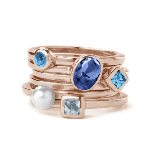 18K Rose Gold Plated Stackable Round Blue Lagoon Ring