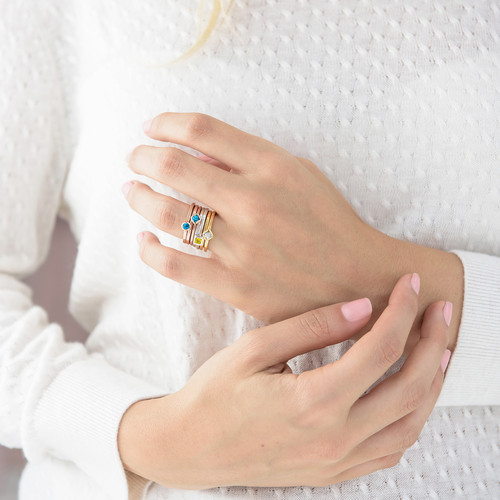 18K Rose Gold Plated Stackable Round Blue Lagoon Ring