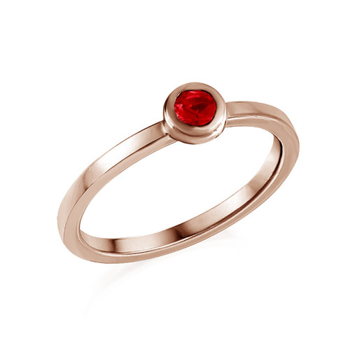 18K Rose Gold Plated Stackable Round Ruby Red Ring