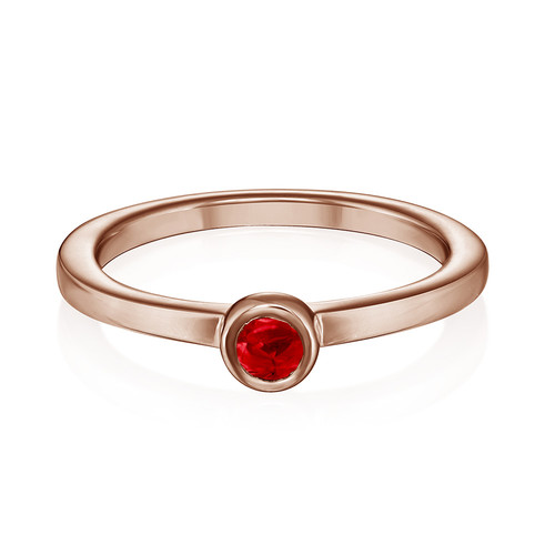 18K Rose Gold Plated Stackable Round Ruby Red Ring