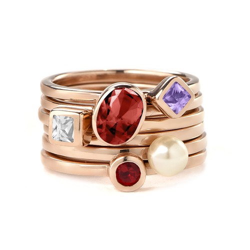 18K Rose Gold Plated Stackable Round Ruby Red Ring