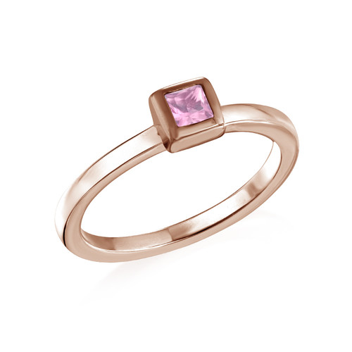 18K Rose Gold Plated Stackable Square Misty Rose Ring