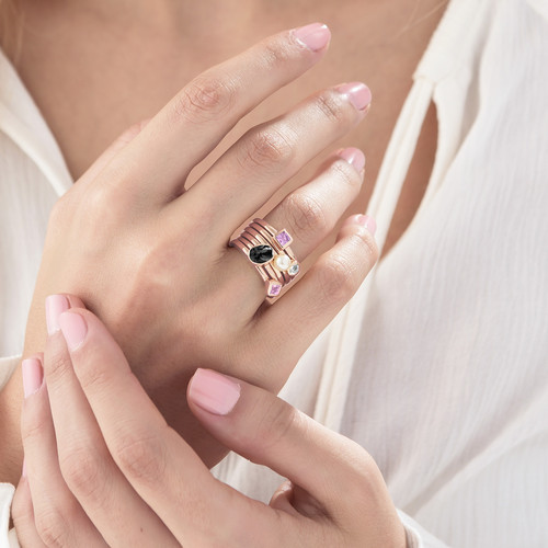 18K Rose Gold Plated Stackable Square Misty Rose Ring