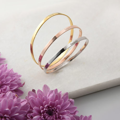 18k Gold-Plated Engraved Bangle Bracelet