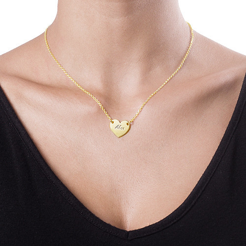 18k Gold Plated Engraved Heart Necklace