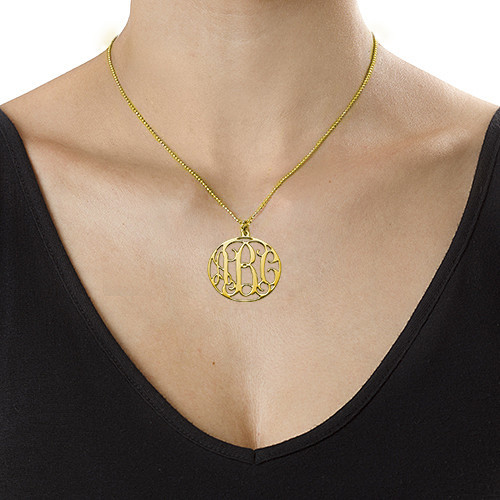 18k Gold Plated Circle Monogram Necklace