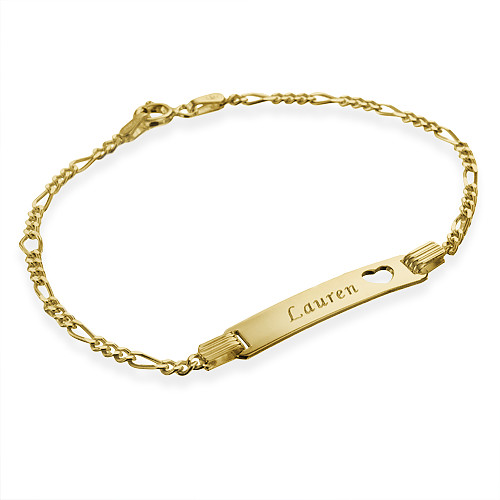 18k Gold-Plated Silver Girl's ID Bracelet with Heart