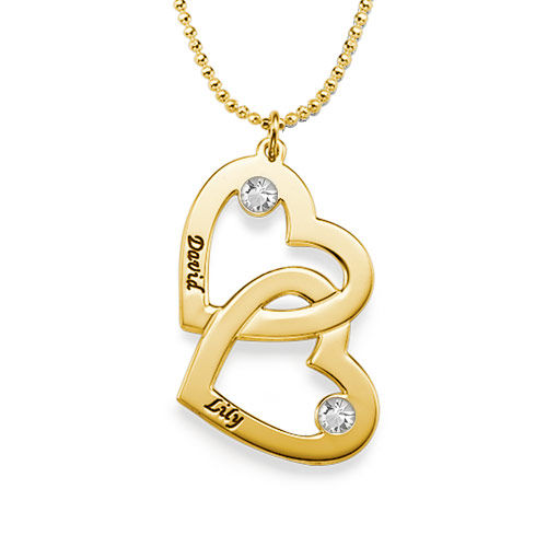 Gold-Plated Heart in Heart Necklace with Birthstones