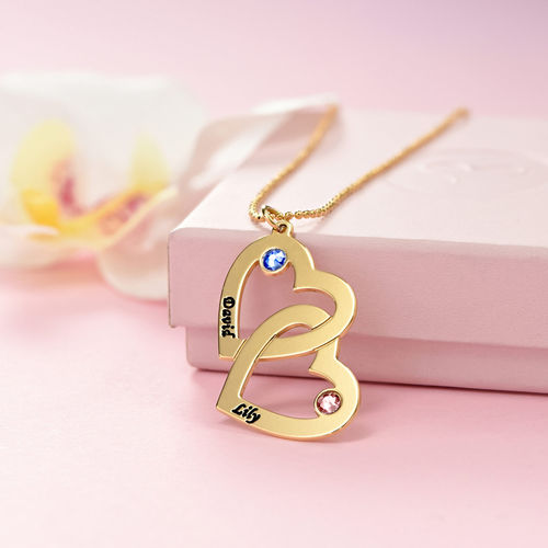 Gold-Plated Heart in Heart Necklace with Birthstones