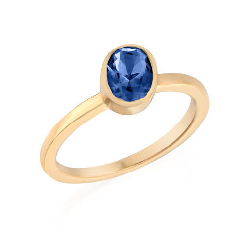 18k Gold Plated Stackable Oval Blue Sapphire Ring