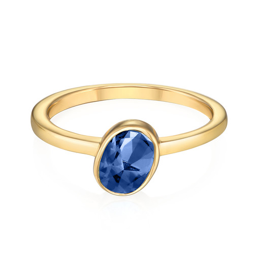 18k Gold Plated Stackable Oval Blue Sapphire Ring