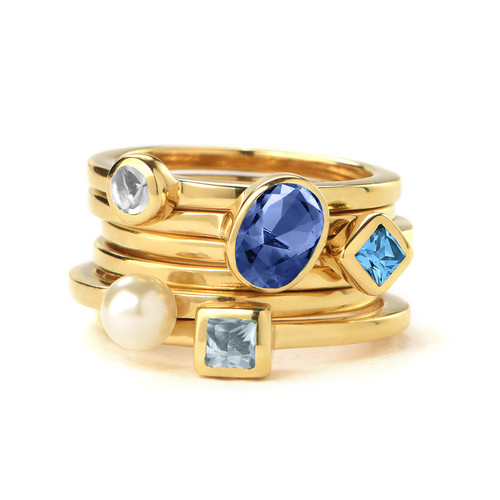 18k Gold Plated Stackable Oval Blue Sapphire Ring