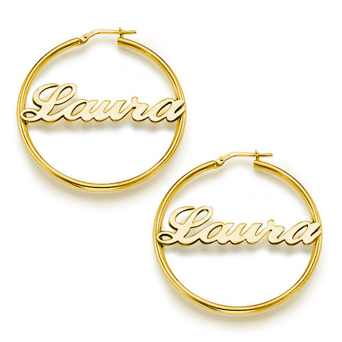 18k Gold Plated Sterling Silver Hoop Name Earrings
