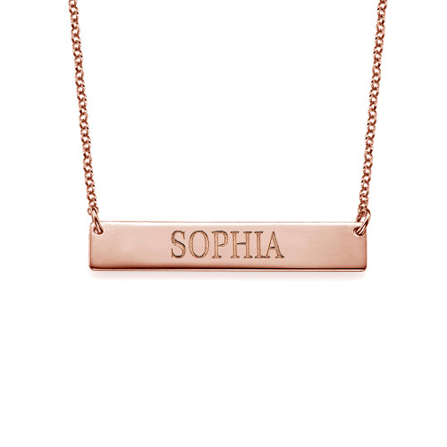 18k Plated Rose Gold Bar Necklace with Engraving