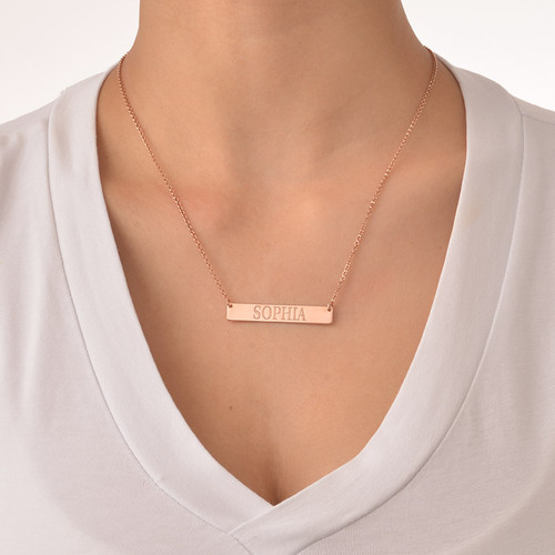 18k Plated Rose Gold Bar Necklace with Engraving