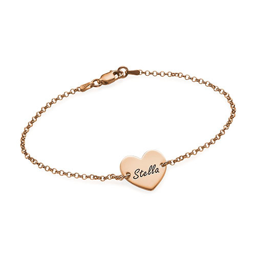 18k Rose Gold Plated Engraved Heart Couples Bracelet