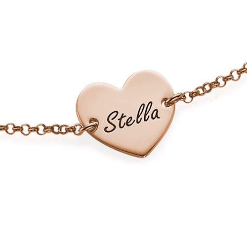 18k Rose Gold Plated Engraved Heart Couples Bracelet