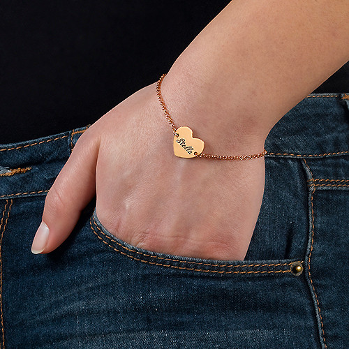 18k Rose Gold Plated Engraved Heart Couples Bracelet