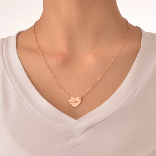 18k Rose Gold Plated Engraved Heart Necklace