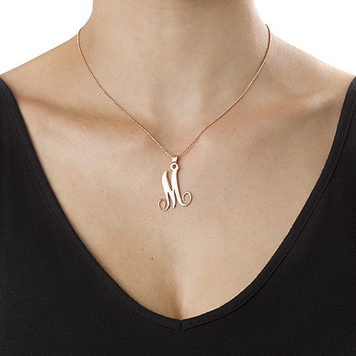 18k Rose Gold Plated Monogram Single Initial Necklace