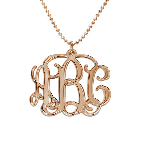 18k Rose Gold Plated 3 Initial Monogram Necklace