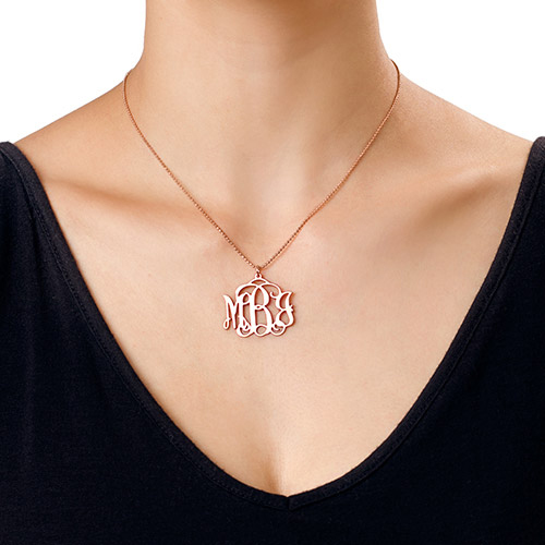 18k Rose Gold Plated 3 Initial Monogram Necklace